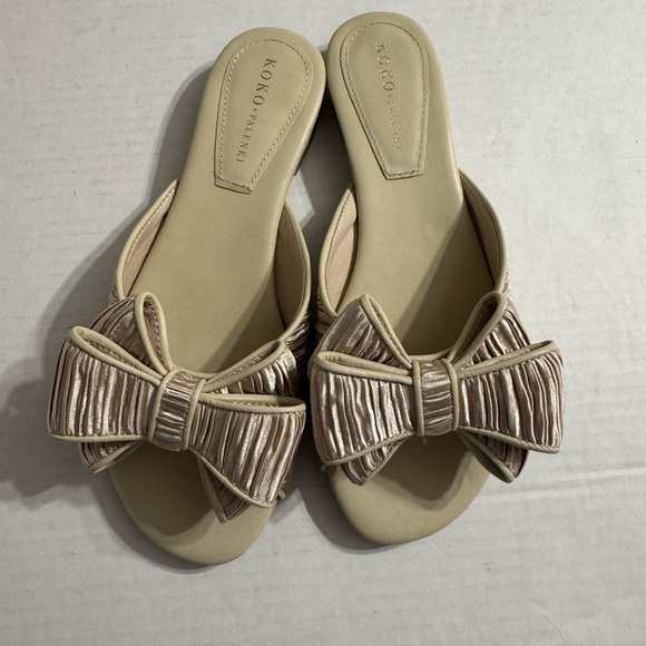 Koko + Palenki Champagne Satin Ruffled Dara Bow Slide Sandal Womens 7 Formal - Picture 3 of 7